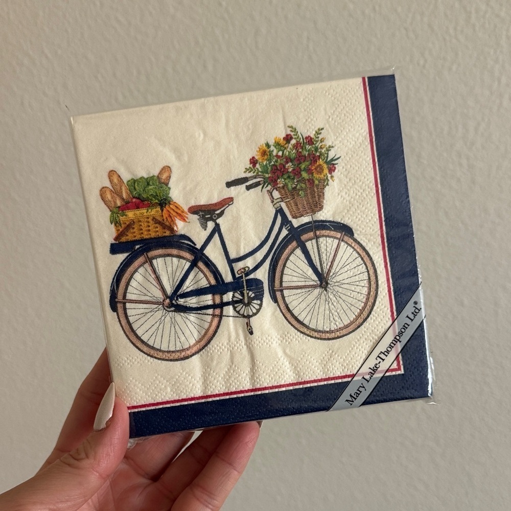 Bicycle Design Kitchen Napkins - Cream and Blue 20 count
